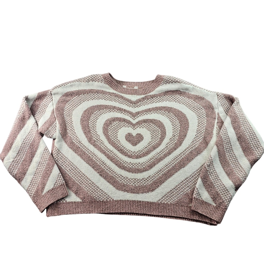 No Boundaries Crop Sweater Girls XL‎ Mauve White Heart Design Oversized Pullover
